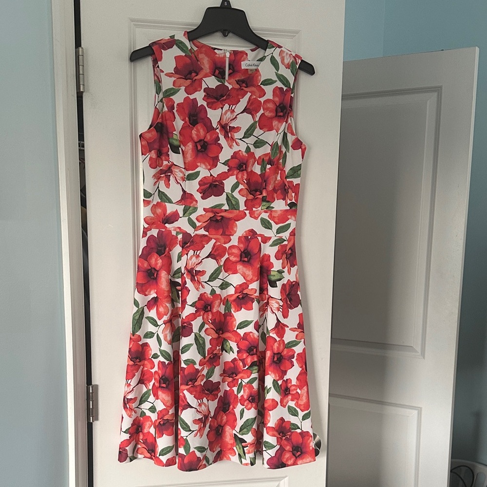 Calvin Klein Red Floral Midi Dress